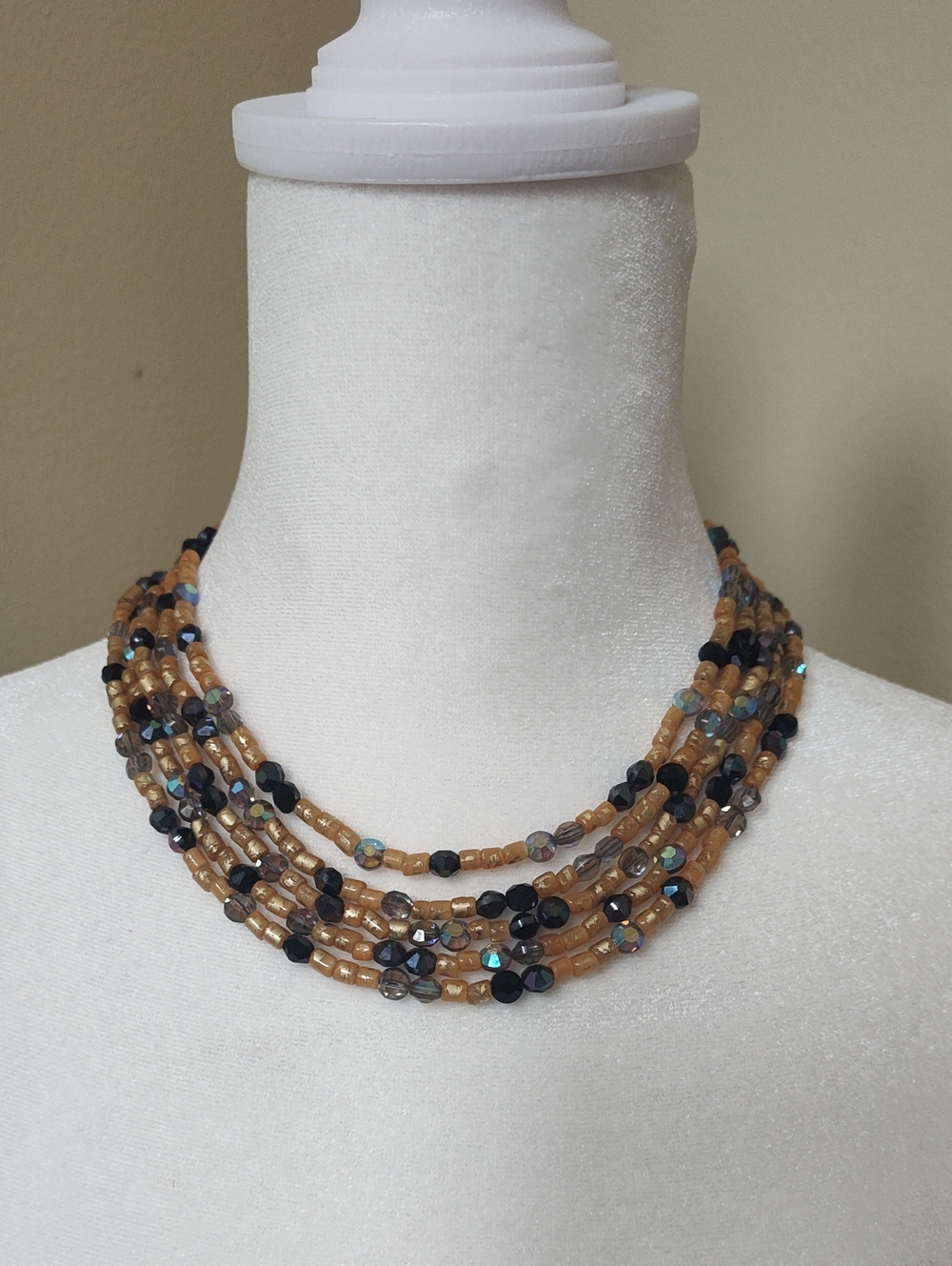 Multi-Strand Brown and Black Beaded Necklace